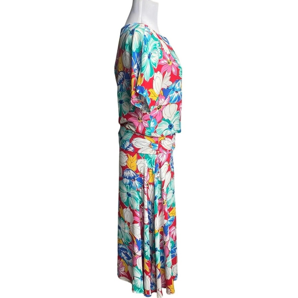 VTG 70s 80s The Kollection Floral Midi Dress SZ 6 Wide Sash Tie Resort Tropical - Picture 3 of 12